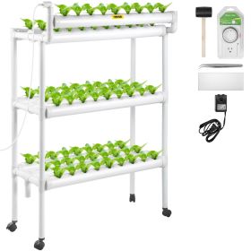 VEVOR Hydroponics Growing System, 90 Sites 10 Food-Grade PVC-U Pipes, 3 Layers Indoor Planting Kit with Water Pump, Timer, Nest Basket, Sponge